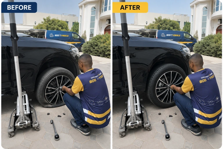 Tyre puncture damage inspection in Dubai