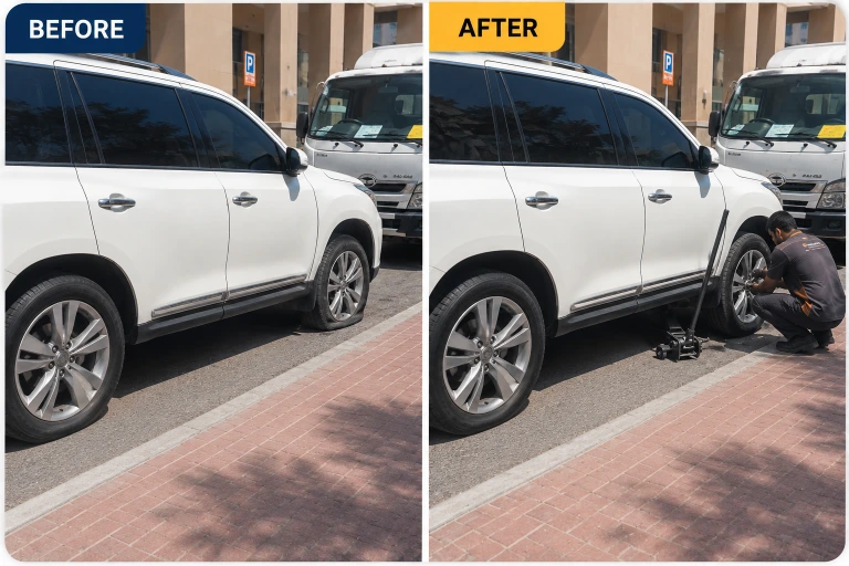 RTA compliant vulcanised patch tyre repair Dubai